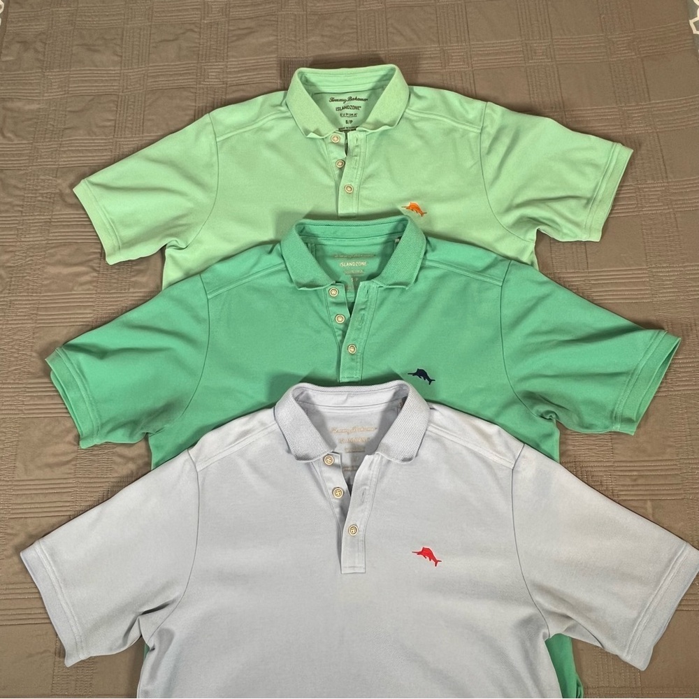 Tommy Bahama Island Zone Polo Shirt Supima Mens Size Small Green Blue Lot of 3